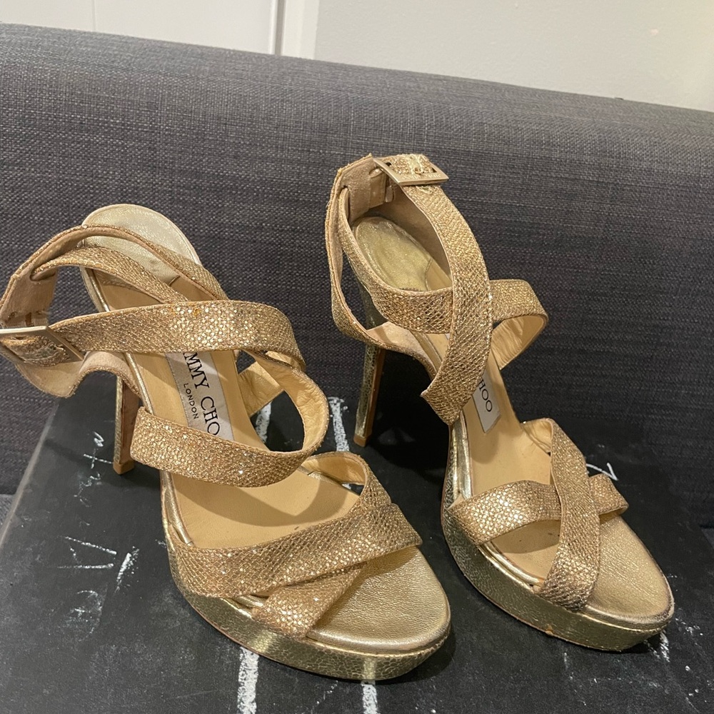jimmy choo high stiletto gold platforms size 35